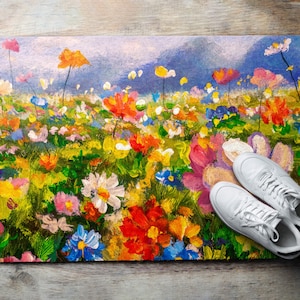 April Wiese Außenteppich, mehrfarbige Willkommens-Fußmatte, gemusterte Fußmatte, benutzerdefinierte Fußmatte, lustige Fußmatte