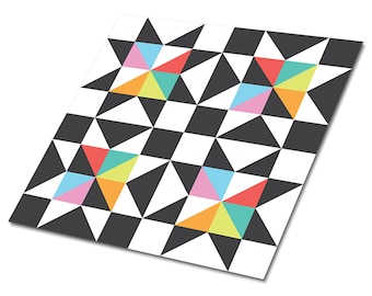 Geometric Colorful Motif Vinyl Floor Tiles, Gray Vinyl Wall Panels, Yellow Luxury Vinyl Tile, Modern Vinyl Tiles For Bathroom