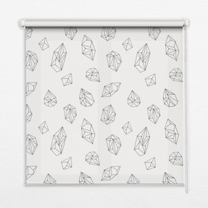 Light Diffusing And Room Darkening Blinds, Geometric, Gray, White, Shards, Contemporary Roller Blinds, Handmade Roller Shades