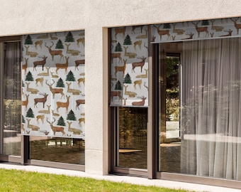 Brown Balcony Shades, Deer Roe Deer Forest Trees Blinds, Animals Backyard Roller Blinds, Custom Blinds