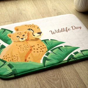 Non-slip Rug, Bath Runner, Cheeta -Africa, Orange, Kids Pattern, Compact Rug, Bathroom Mat, Floor Decoration