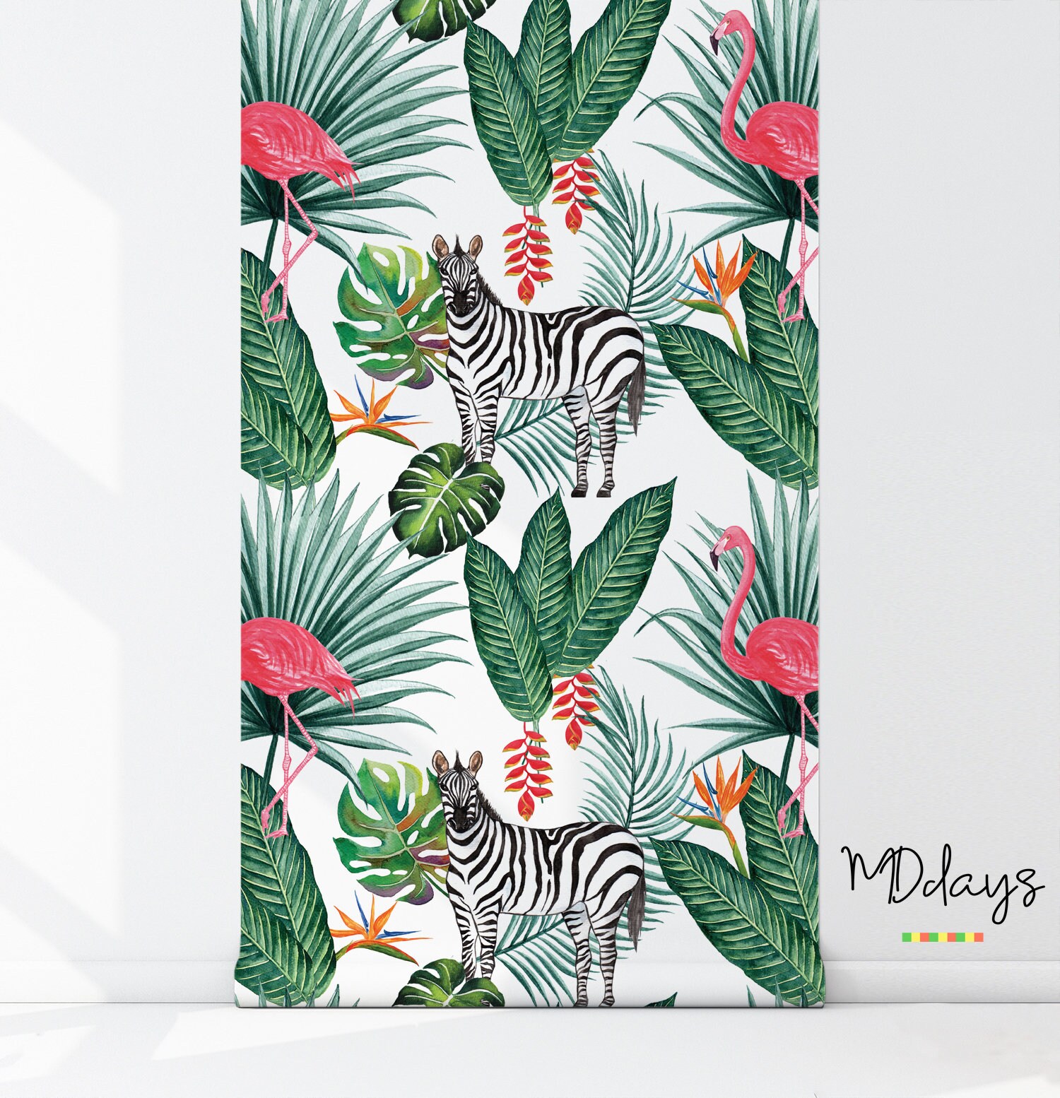 Tropical Safari with Zebra removable wallpaper delicate art Etsy