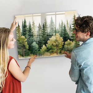 Tablero de exhibición de paisaje forestal, tablero magnético grande, tablero de mensajes verde, patrón de naturaleza