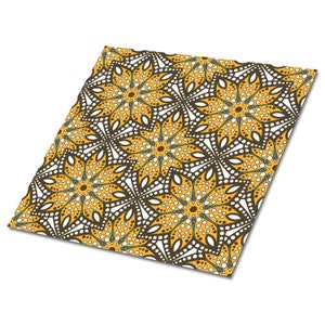 Oriental Ornament Vinyl Tiles, Yellow Vinyl Floor Tiles, Brown Vinyl Wall Panels, Classic Luxury Vinyl Tile, Housewarming Gift