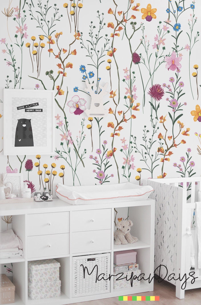 Wilde Blumen Abnehmbare Tapete Garten Blumen Wand Wandbild Etsy
