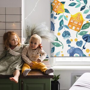 Sheer Or Blackout Variations Avaible Blinds, Animals, Yellow, Blue, Houses and hippo, Printed Pattern, Stylish Window Decor