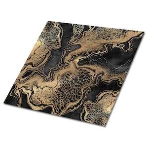 Sandy Abstraction Self Adhesive Vinyl Tiles, Gold Vinyl Floor Tiles, Black Vinyl Tiles For Bathroom, Stone Luxury Vinyl Tile