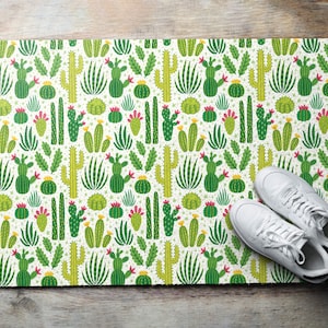 Cute Cacti Welcome Mat, Personalized Doormat, Floral Pattern, Green Entrance Mat, Cute Doormat
