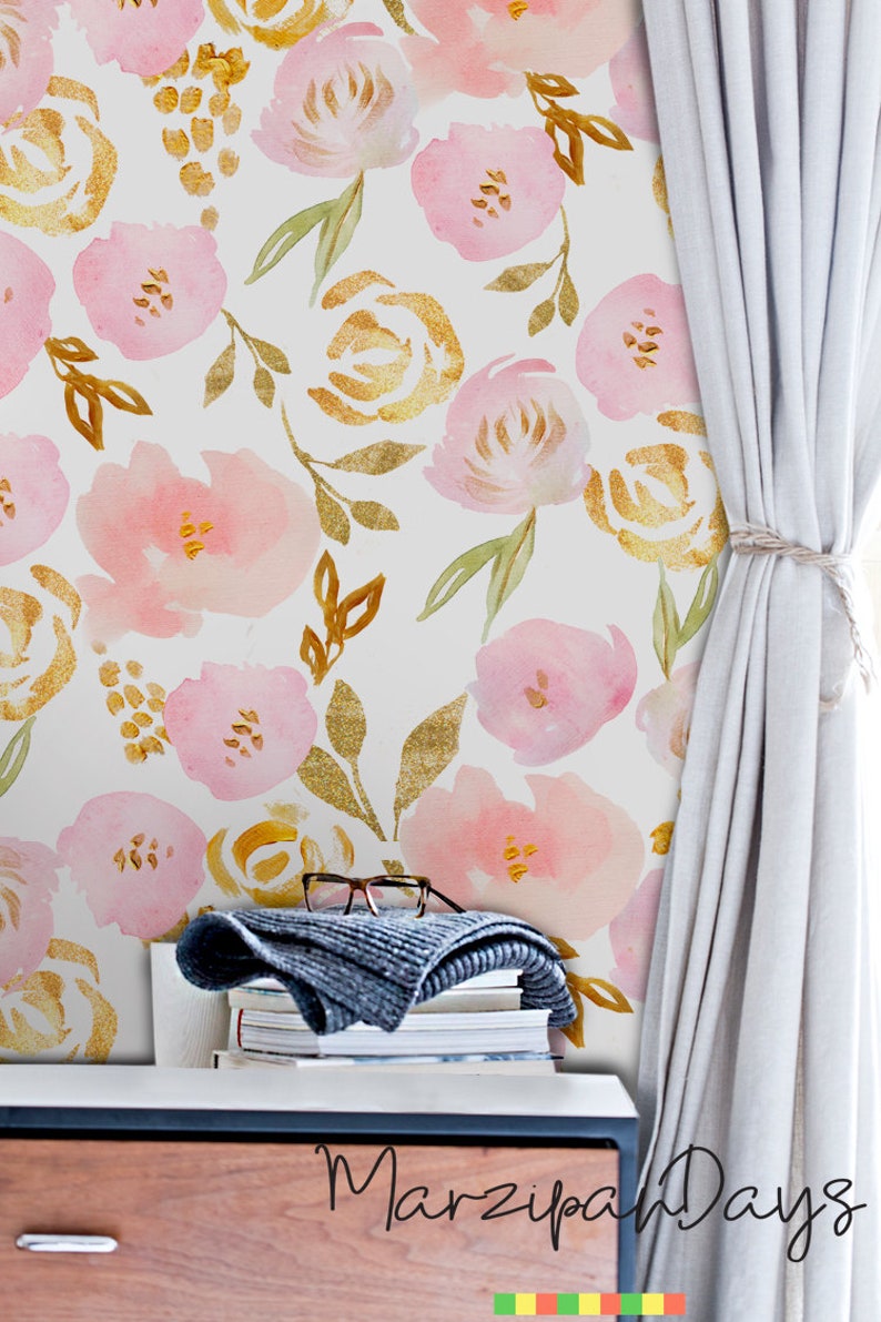 Buy Watercolor Roses Removable Wallpaper, Peel and Stick Floral Wall