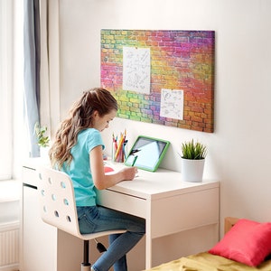 Rainbow Wall, Multicolor, Canvas Print, Custom Pattern, Pins included, XXL Cork Board, Memo Board