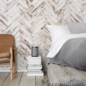 Hölzerne Chevron-Tapete, Holzwandbild, Chevron-Muster, Chevron-Wanddekor, abnehmbare oder traditionelle Tapete # 90