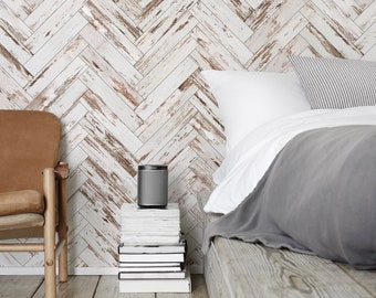 Hölzerne Chevron-Tapete, Holzwandbild, Chevron-Muster, Chevron-Wanddekor, abnehmbare oder traditionelle Tapete # 90