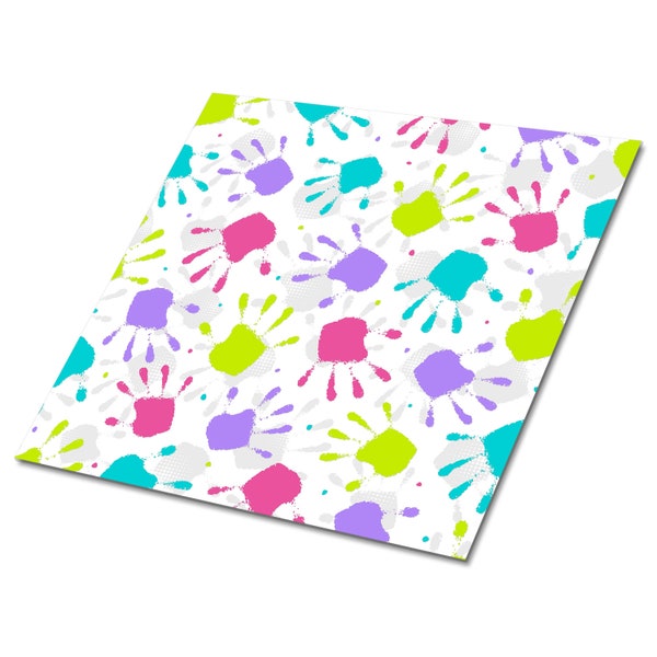 Handprints Vinyl Floor Tiles, Pink Vinyl Floor Tiles, Blue Vinyl Tiles For Bathroom, Children Luxury Vinyl Tile, Home Decor