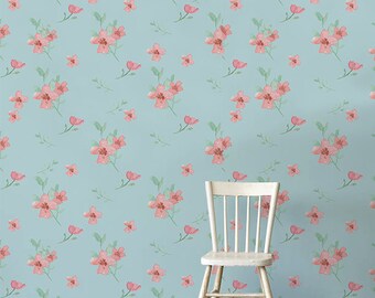 Floral Watercolor Wallpaper, Flowers Wallpaper, Removable Wallpaper, Wall Decor Watercolor, Painting Wallpaper, Delicate Art Wall #201