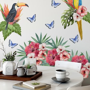Tropical Parrots And Toucan Vinyl Set, Wall Art, Flowery Stickers, Bright Stickers, Home Decoration, Illustration Print #4