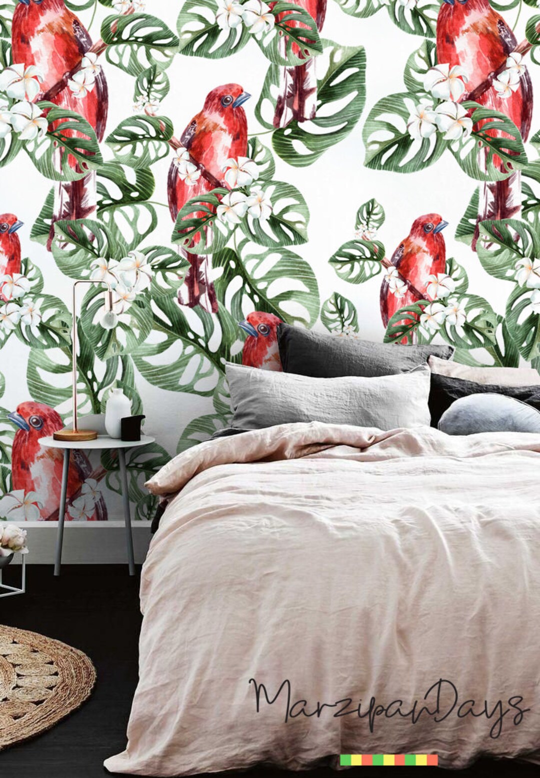 Buy Jungle Wallpaper, Parrot Wall Mural, Green Leaves Tropical Wall