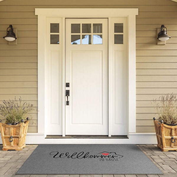 Willkommen Zu Hause Outdoor Mat, Gray Welcome Doormat, Text Entrance Mat, Non-Slip Doormat, Personalized Doormat, Cute Doormat