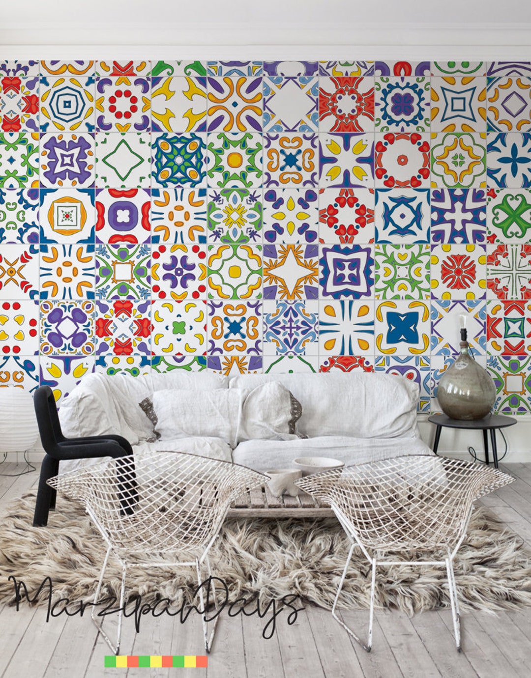 Buy Portuguese Tiles Wallpaper, Pastel Tile Wall Mural, Tiles Wall