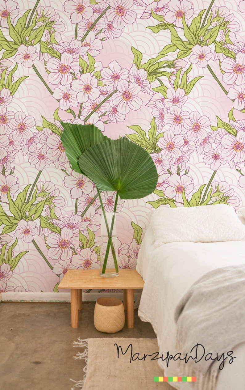 Cherry Blossom Wallpaper Removable Wallpaper Floral Etsy
