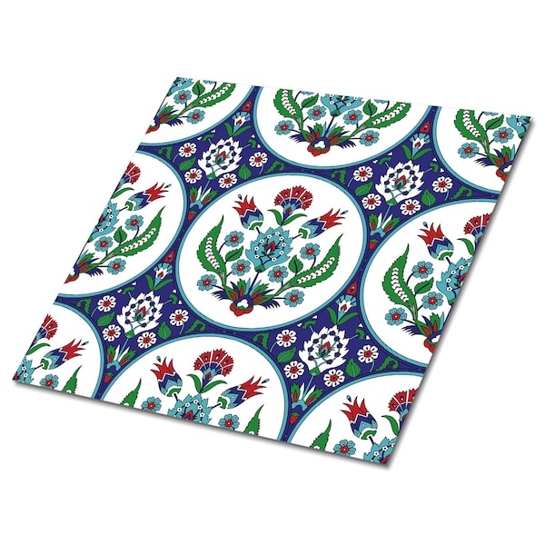 Turkish Tulips Vinyl Tiles, Green Vinyl Tiles Flooring, Purple Vinyl Wall Panels, Oriental Vinyl Tiles For Bathroom, Easy To Clean