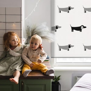 Blinds, Sheer Or Blackout Variations Avaible, Cute Dogs, Black and White, Animals, Contemporary Roller Blinds, Handmade Roller Shades