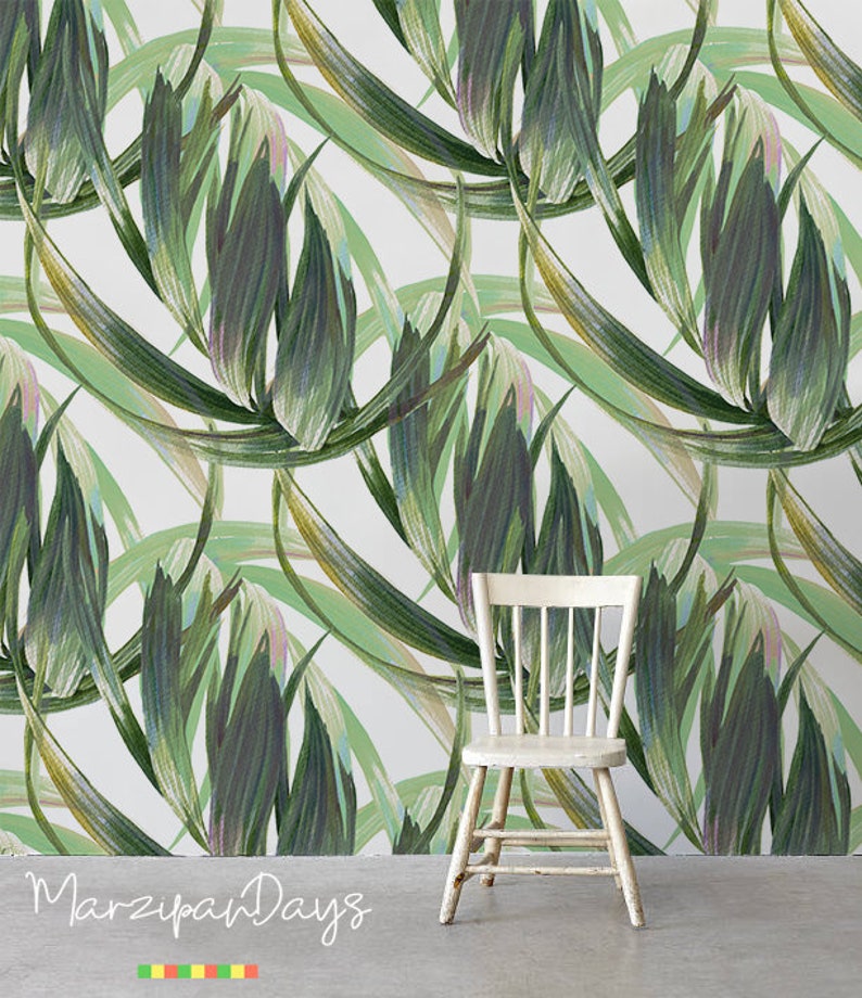 Buy Long Exotic Leafs, Removable Wallpaper, Tropical Wall Mural, Leaves