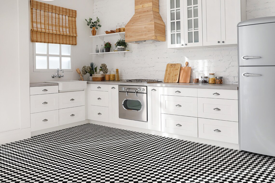 Diagonal Chessboard Vinyl Tiles Flooring Black Vinyl Tiles | Etsy