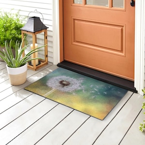 Dandelion Outdoor Mat, Green Welcome Mat, Floral Front Door Mat, Non-Slip Doormat, Personalized Doormat, Cute Doormat
