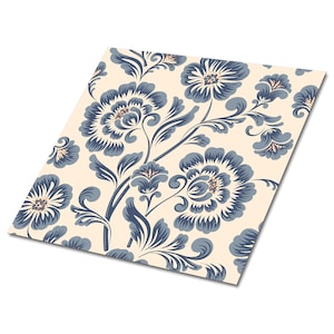 Classic Floral Pattern Vinyl Floor Tiles, Blue Vinyl Wall Panels, Beige Luxury Vinyl Tile, Nature Vinyl Tiles For Bathroom