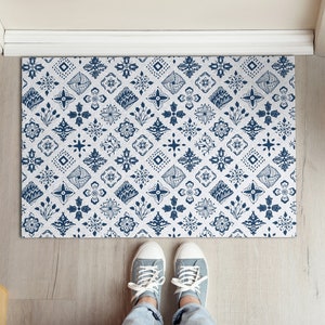 Flowers Abstraction Welcome Mat, Personalized Doormat, Floral Pattern, Fall Doormat, White Entrance Mat