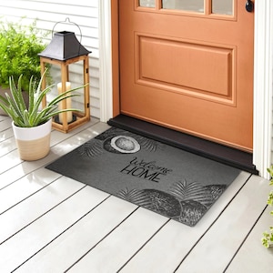 Welcome Home Tropical Outdoor Mat, Gray Welcome Mat, Text Front Door Mat, Non-Slip Doormat, Personalized Doormat, Cute Doormat