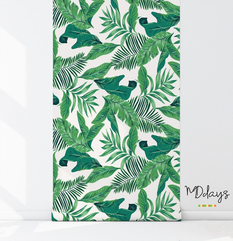 Buy Tropical Green Leaves Removable Wallpaper, Tropical Wallpaper, Wall