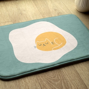 Kids Pattern, Green, Kitty And Egg, Small Mat, Modern Bathroom Rug, Soft Carpet, Bath Runner