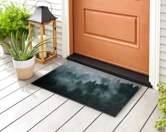 Foggy Landscape Outdoor Mat, Black Welcome Doormat, Neutral Cute Doormat, Personalized Doormat, Non-Slip Doormat, Front Rug