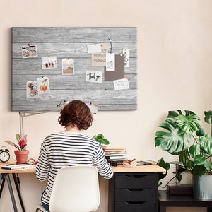 Wood Panels, XXL Cork Board, Canvas Print, Pins included, Custom Pattern, Memo Board, Gray