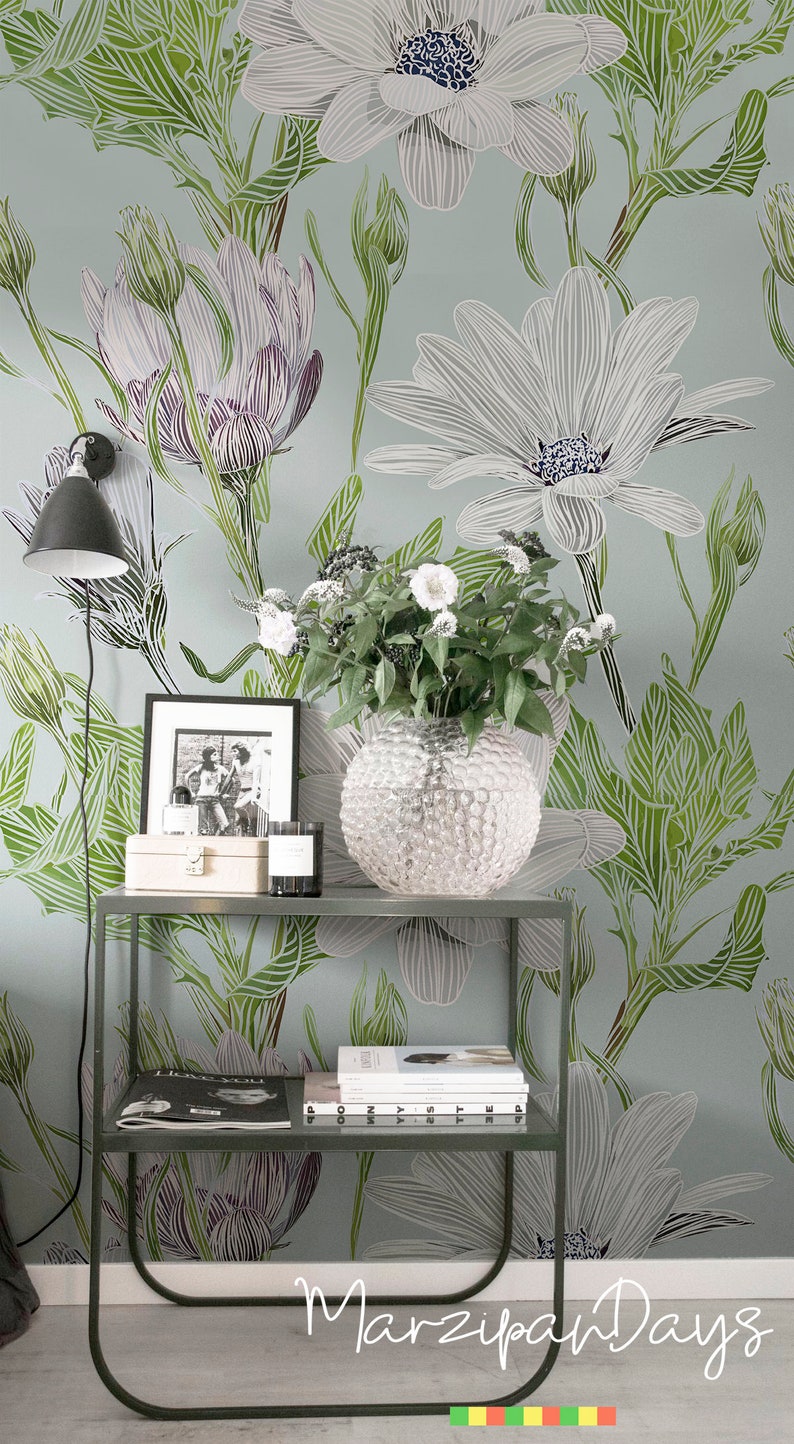 Modern Daisies Floral removable wallpaper wallpaper Etsy