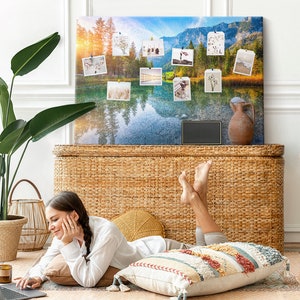 River Forest Mountains, XXL Canvas, Personalized Pattern, Cork board, Idea Board, Pins included, Multicolor