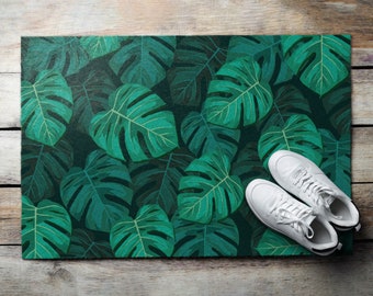 Monstera Leaves Front Door Mat, Personalized Doormat, Cool Doormat, Floral Pattern, Entrance Mat Green