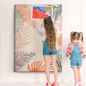 Palm leaves frame, XXL Cork Board, Student's Note Board, Push Pins, Custom Pattern, Photo Wall Display, Pink