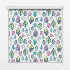 Blinds, Light Diffusing And Room Darkening, Magic leaves, Blue and Pink, Plants, Printed Pattern, Stylish Window Decor