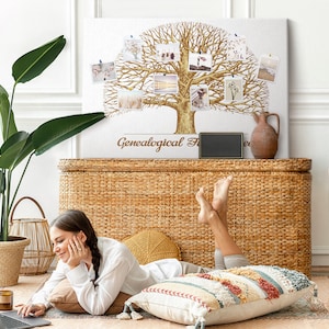 Vintage Family Tree, XXL Canvas, Personalized Pattern, Cork board, Bulletin Board, Push Pins, White