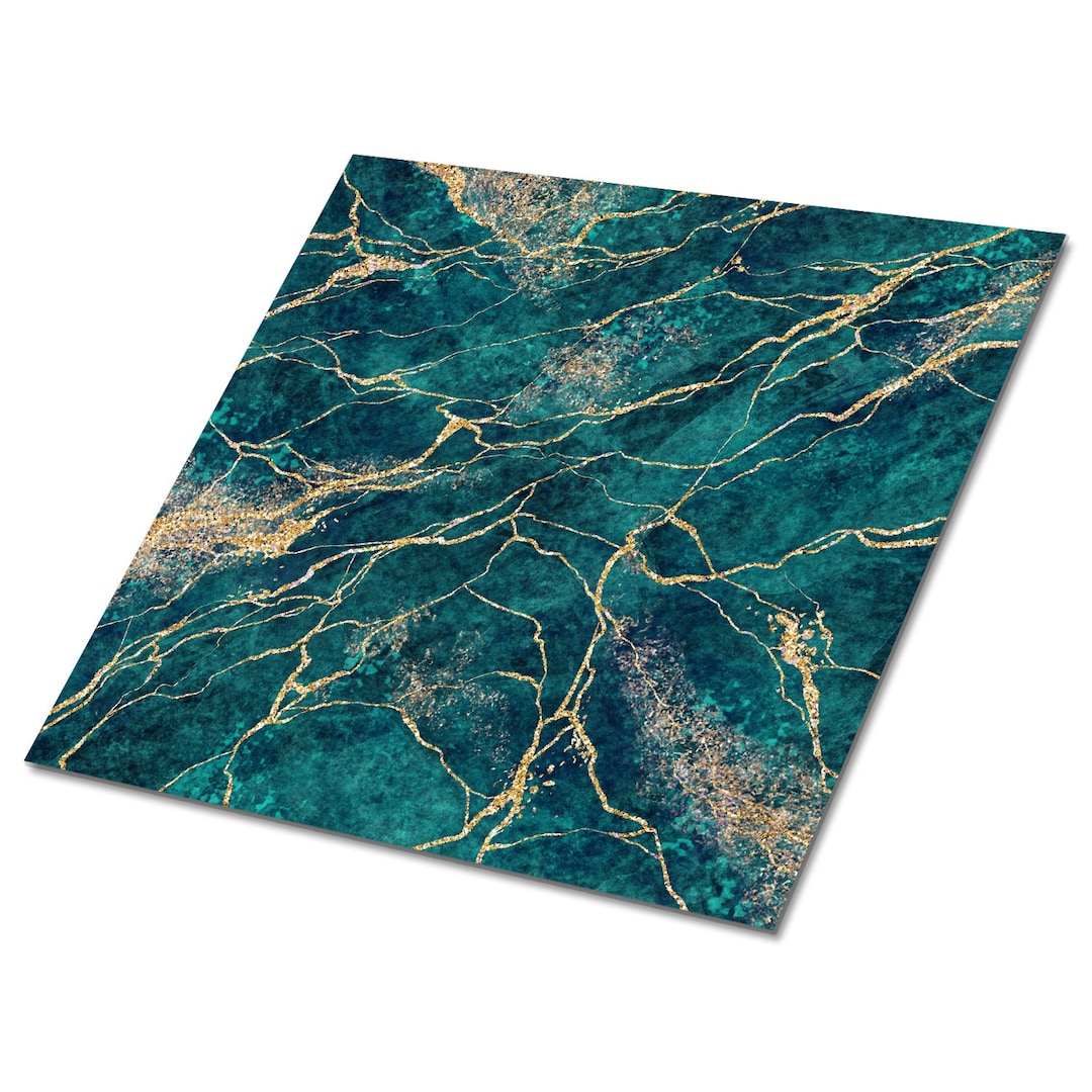 Green Malachite Vinyl Floor Tiles, Turquoise Vinyl Floor Tiles, Gold ...