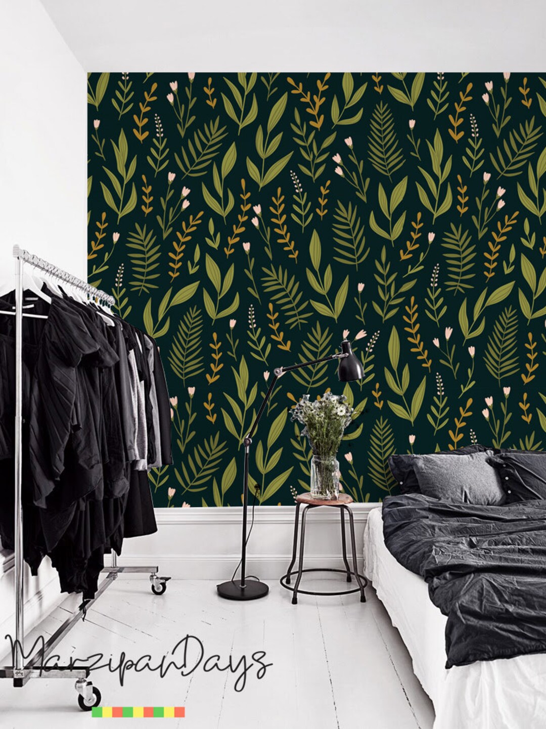 Buy Herbs Dark Floral Wallpaper, Botanical Wallpaper, Removable