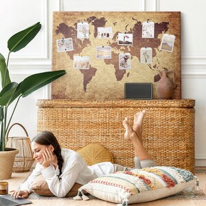 Alte Weltkarte, Travel Tracker, Größe XXL, braun, mit Pinnwand, Landkarte besuchte Orte