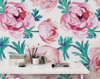 Red Poppy Wallpaper, Poppy Flower Removable Wallpaper, Floral Wall Mural, Watercolor Wall Decals, Peel And Stick, Self Adhesive #72