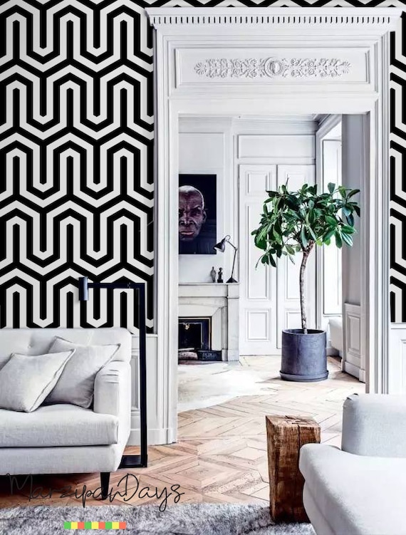 Black and white geometric square pattern wallpaper  TenStickers