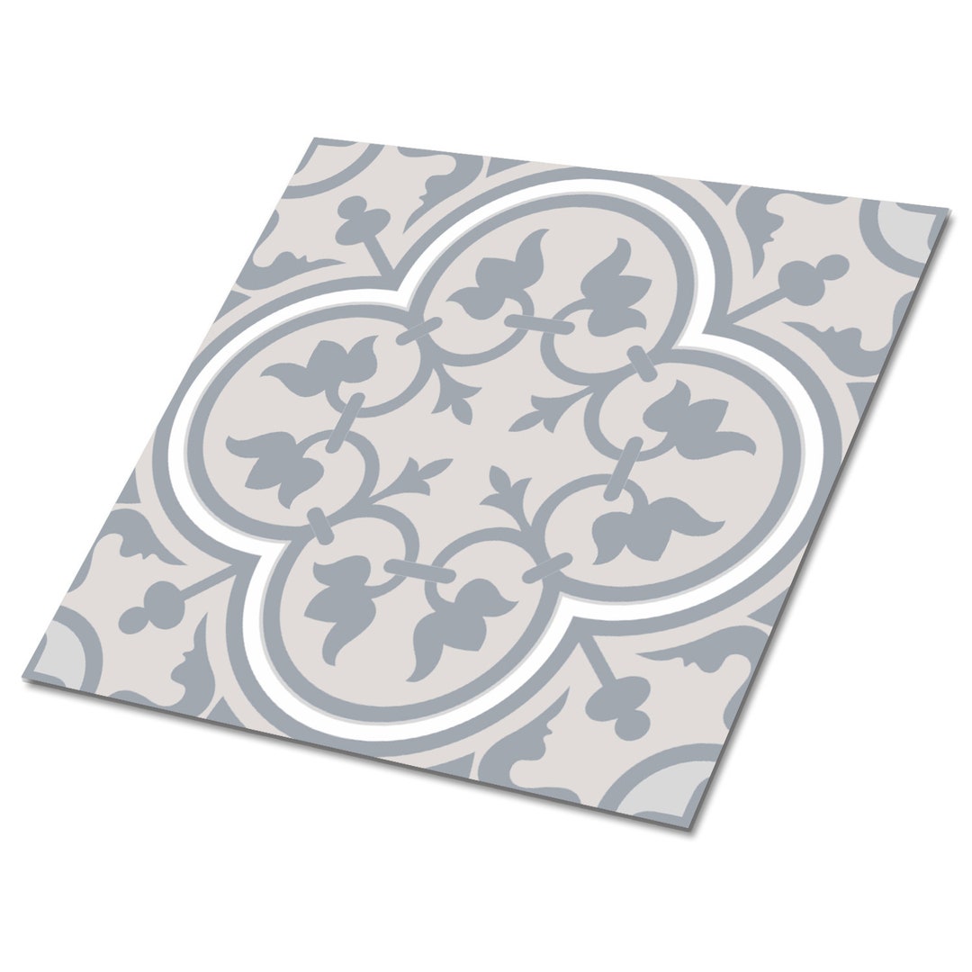 Floristic Pattern Vinyl Floor Tiles, Gray Vinyl Tiles Flooring, Beige