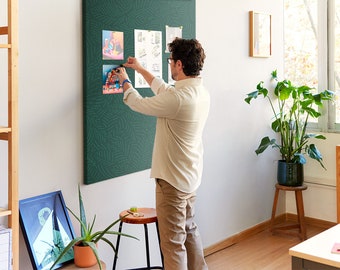 Pattern lines leaves, Green, Student's Note Board, Custom Pattern, Push Pins, XXL Cork Board, Memo Board