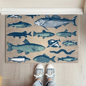 Fish Pattern Front Door Mat, Personalized Doormat, Animal Pattern, Fall Doormat, Entrance Mat Green