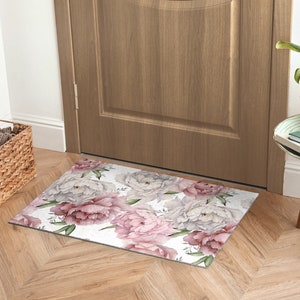 Roses Front Door Mat, Personalized Doormat, Cute Doormat, Floral Pattern, Entrance Mat Pink